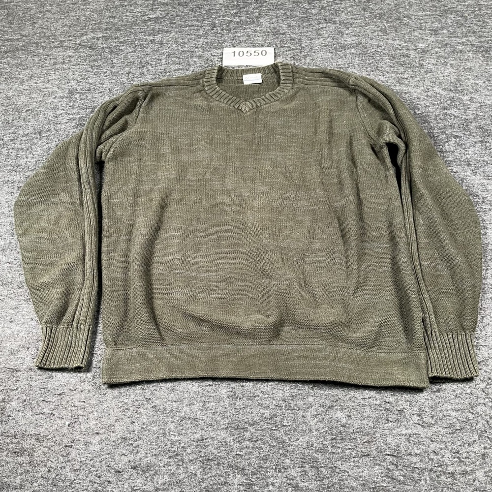 Columbia Sportswear Sweater Mens Large Olive Green Knit Cotton V Neck Pullover
